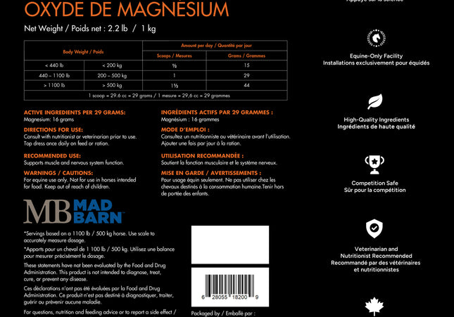Madbarn Magnesium Oxide – Soutien musculaire et nerveux 5kg