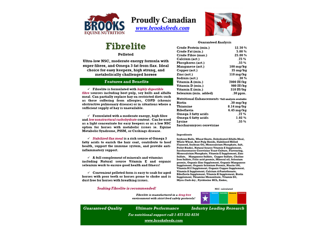 Brooks, Fibrelite, Aliment complet de remplacement de foin, Cubée 25 kg