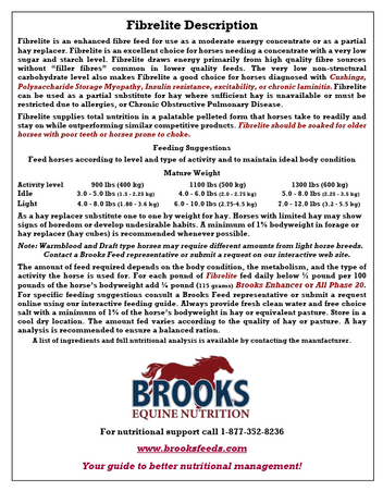 Brooks, Fibrelite, Aliment complet de remplacement de foin, Cubée 25 kg