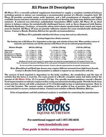 Brooks, All Phase 20, Supplément compensateur pour cheval, Cubé, 25 kg