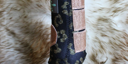 Guêtres noir/or leopard Front, taille médium